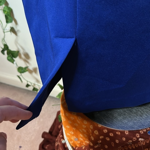 New York & Company Stretch Cobalt Blue Cap Sleeve  Business Casual Midi Dress - Picture 5 of 7